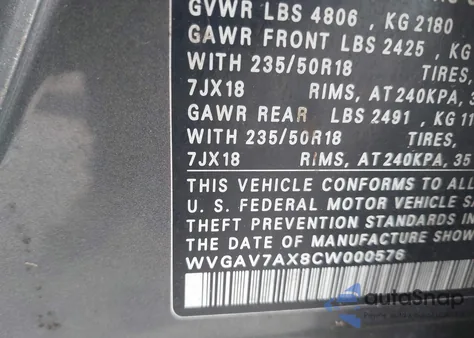 2012 Volkswagen Tiguan Se z USA, uszkodzony, nr VIN WVGAV7AX8CW000576